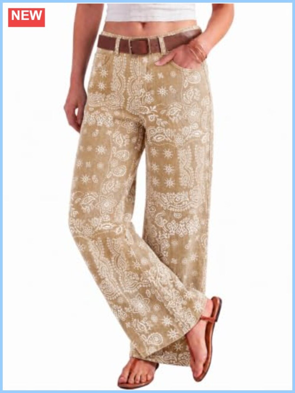 Womens Floral Baggy Wide Leg High Waist Denim Jeans Boyfriend Fit